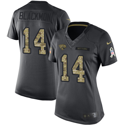 Women's Limited Justin Blackmon Nike Jersey Black - #14 2016 Salute to Service NFL Jacksonville Jaguars